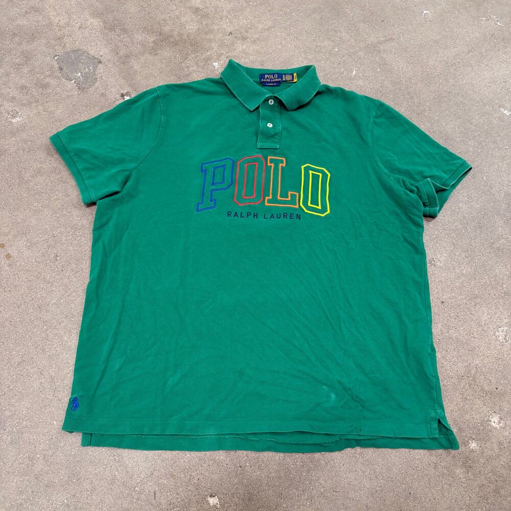 Polo Ralph Lauren Spellout Embroidered Multicolor Polo Shirt Men XL Green